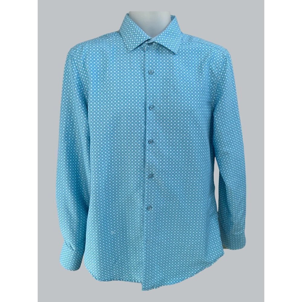 Suslo Couture blue slim fit long sleeve collared button down mens shirt Large
